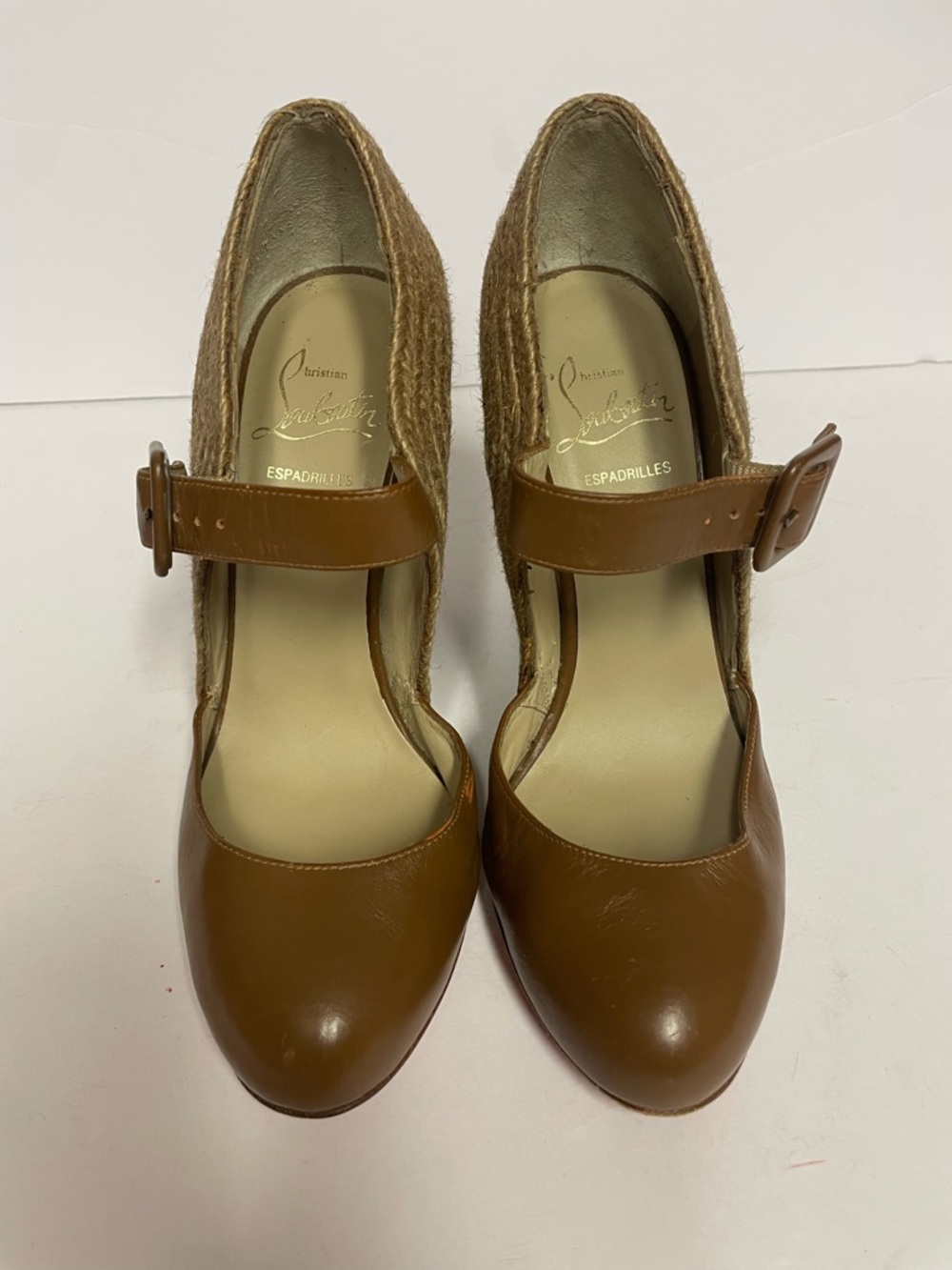 Christian Louboutin Brown Mary Jane Wedge Pumps espadrille leather 36 - Picture 6 of 13